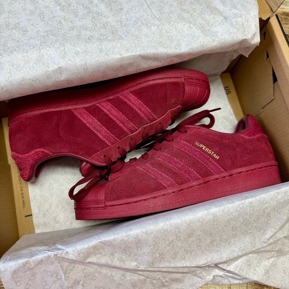Women’s Adidas Burgundy Superstar Shoes | #Z10 - Picture 12 of 13